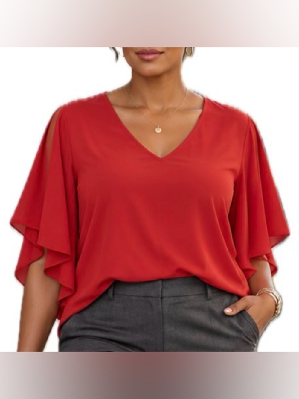SHEIN Red Open Shoulder V-Neck Blouse. Women’s Size XL.